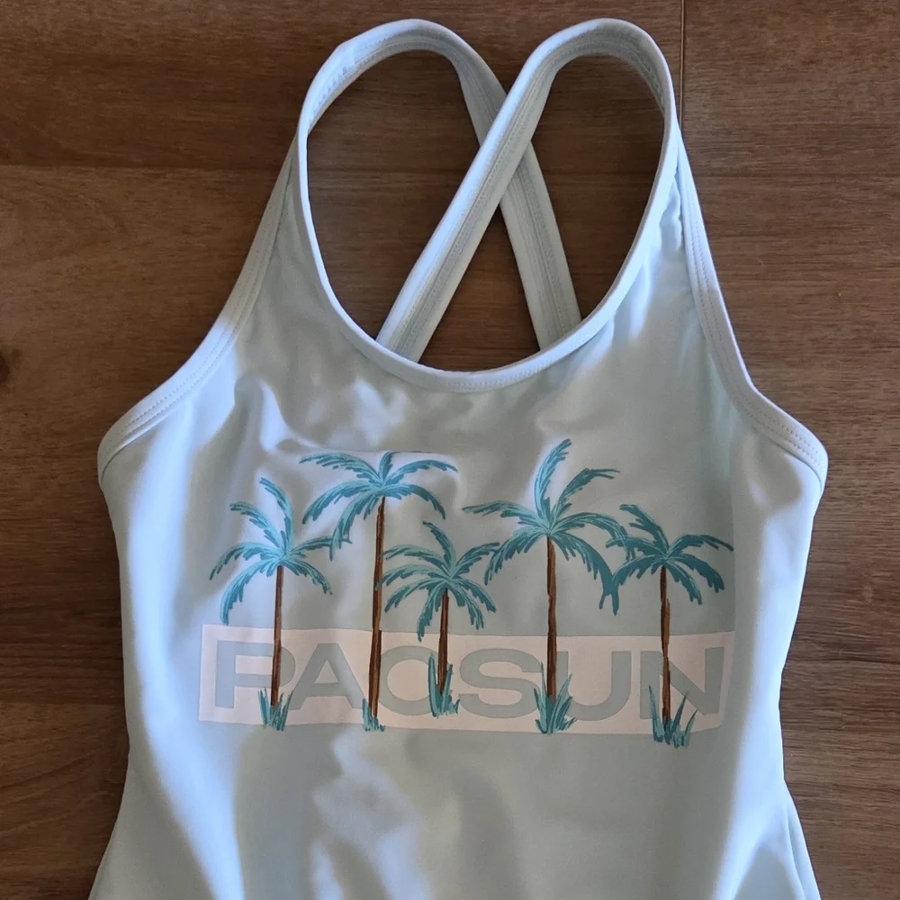 PacSun Kids Tank One Piece Logo and‎ Palm Tree Swimsuit NWOT